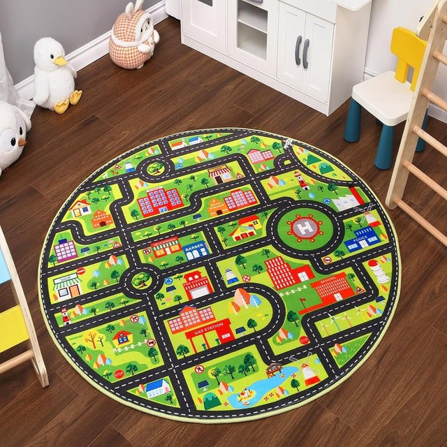 Runder Kinder Teppich mit Verkehrsstraßen-Motiv von Lodestar, Mehrfarbig, Durchmesser: 40 cm - Bild 1