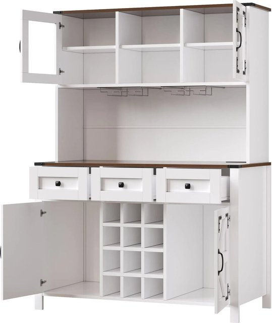 okwish Hochschrank für die Küche in Weiß mit LED-Beleuchtung, USB-Anschlüssen und Glastüren, B/T/H: 120 x 40 x 170 cm - Bild 1