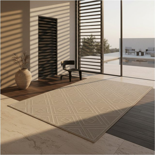 Kadima Design Outdoorteppich IMST mit Rautenmuster aus Polypropylen, Beige, B: 80 cm, L: 150 cm - Bild 1