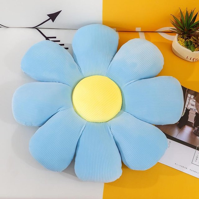 Blaues Gänseblümchen Sitzkissen in Blütenform für Büro und Computerstuhl, Durchmesser: 40 cm - Bild 1