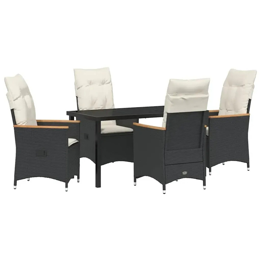 vidaXL Garten Essgruppe aus Poly Rattan in Schwarz mit 5 Teilen und Kissen - Bild 2