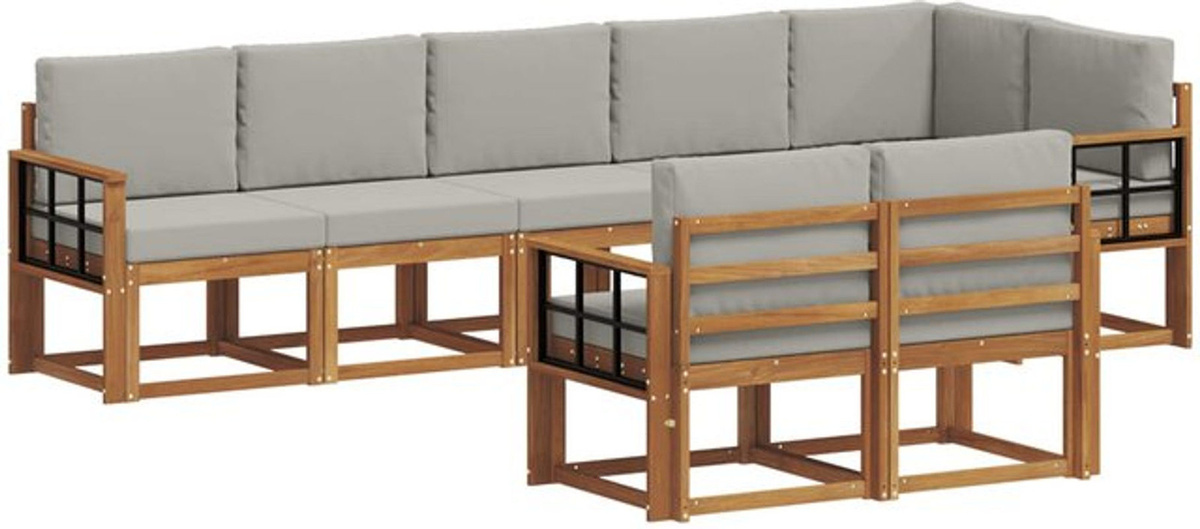 vidaXL Outdoor-Sofagarnitur aus Akazie mit 8-teiligem Set und Kissen in Natur und Hellgrau - Bild 1