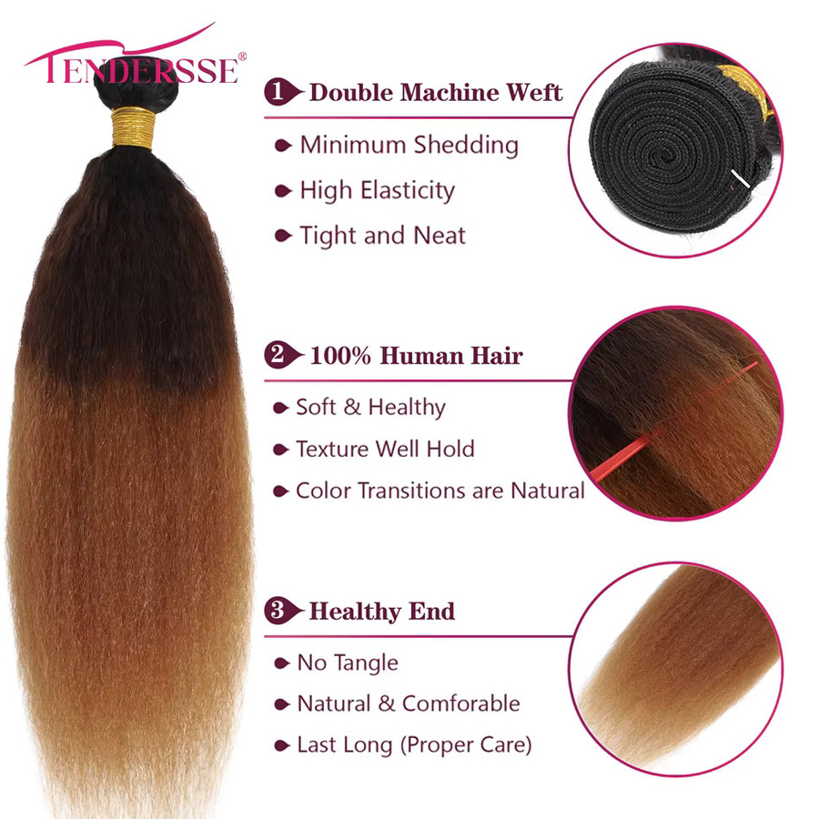 fraisbelle Haar Bundles, 100% Ombre Echthaar, Yaki Gerade, 4x4 HD Spitze - Bild 3