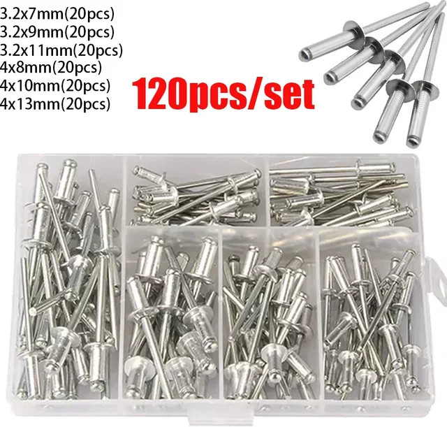 YISEONG Pop Nieten Set aus Aluminiumlegierung mit Dome Kopf in Silber, 120 Stück - Bild 1