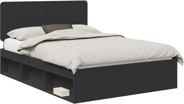 vidaXL Bettrahmen aus massivem Kiefernholz in Schwarz, modern, B/T/H: 160 x 200 x 163 cm - Bild 1