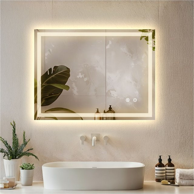 tectake® Rechteckiger LED Badezimmerspiegel mit Touchbedienung, rahmenloses Design und Spiegelheizung - Bild 1