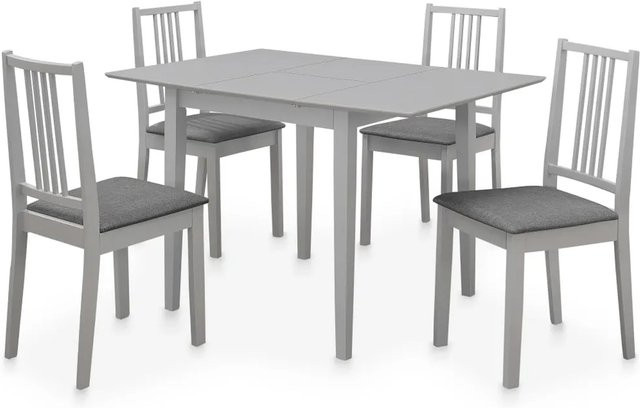 vidaXL 5-tlg. Essgruppe aus MDF und Gummiholz in Grau mit ausziehbarem Tisch und 4 Stühlen - Bild 1