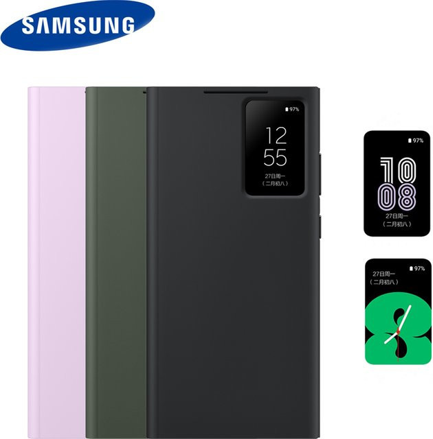 Leder Smart View Windows Wallet Flip Handyhülle für Samsung Galaxy S23 Ultra in Purple mit Kartenfach und stoßfester Schale - Bild 1