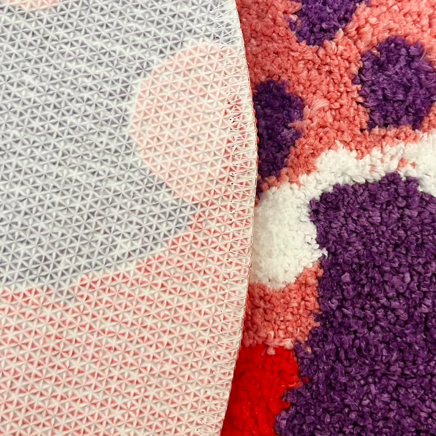Handgefertigter runder Teppich mit psychedelischem Pilz-Design in Rot und Multicolour, rutschfest und im Boho-Stil für dein Wohnzimmer oder Schlafzimmer - Bild 3