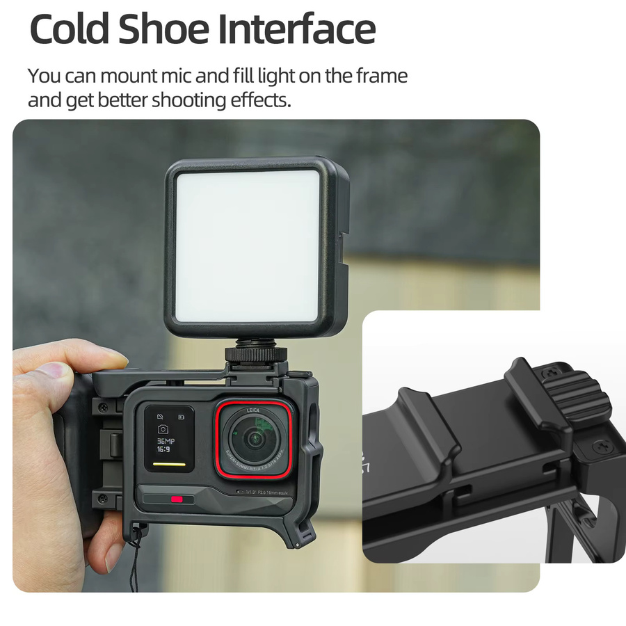SZKOSTON Street Photo Grip Kit für Insta360 Ace Pro 2 und Ace Pro 1 – 2-in-1 abnehmbarer Käfiggriff mit Schnellverschluss in Schwarz - Bild 5