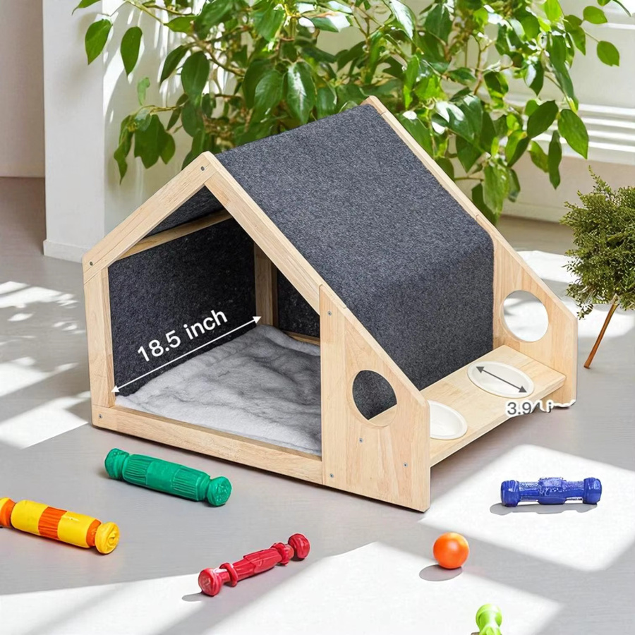 XMSJ Erhöhtes Haustierhaus aus Holz in Braun mit fester Plattform für Katzen - Bild 2