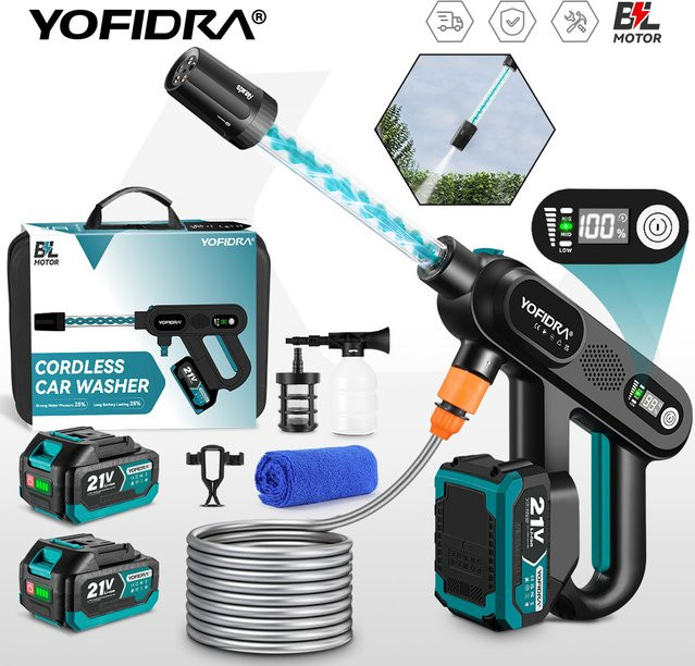 YOFIDRA Bürstenloser elektrischer Hochdruck-Autowascher in Schwarz, kabellose Spritzpistole für Makita 21V Akku mit 220 Bar - Bild 1