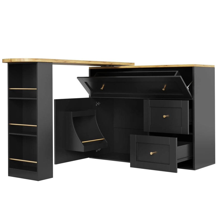 okwish Bartisch mit Ausziehfunktion und Snackregal in Schwarz, B/T/H: 138-204 x 39 x 105 cm - Bild 2
