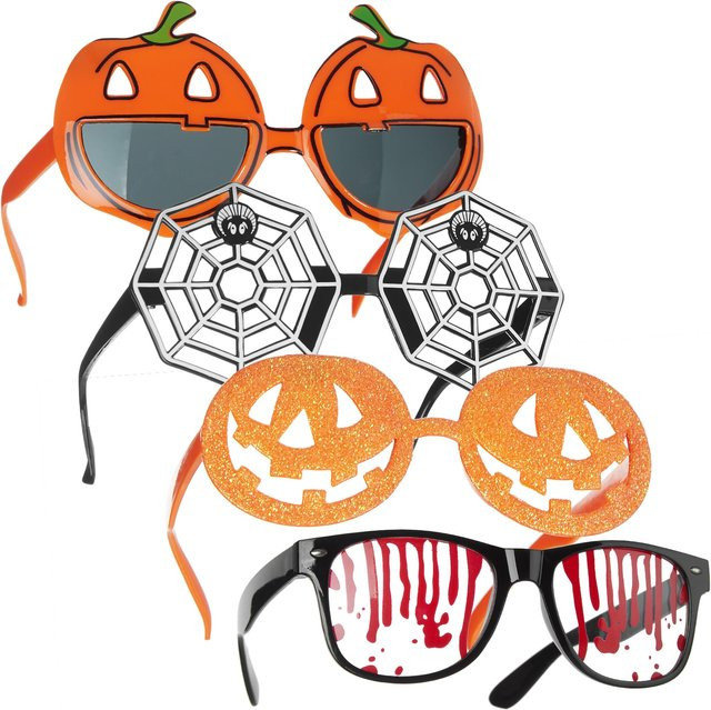 tectake Halloweenbrillen, 4er Mix-Set, Kostüm-Accessoires, Fantasy, Bunt / Mehrfarbig, Kunststoff - Bild 1
