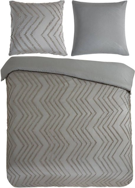 Pure Microfaser Bettwäsche Zigzag in Taupe, bestehend aus Bettbezug und Kopfkissenbezug, Material: Polyester, B/L: 200 x 200 cm, Kissen: 80 x 80 cm - Bild 1