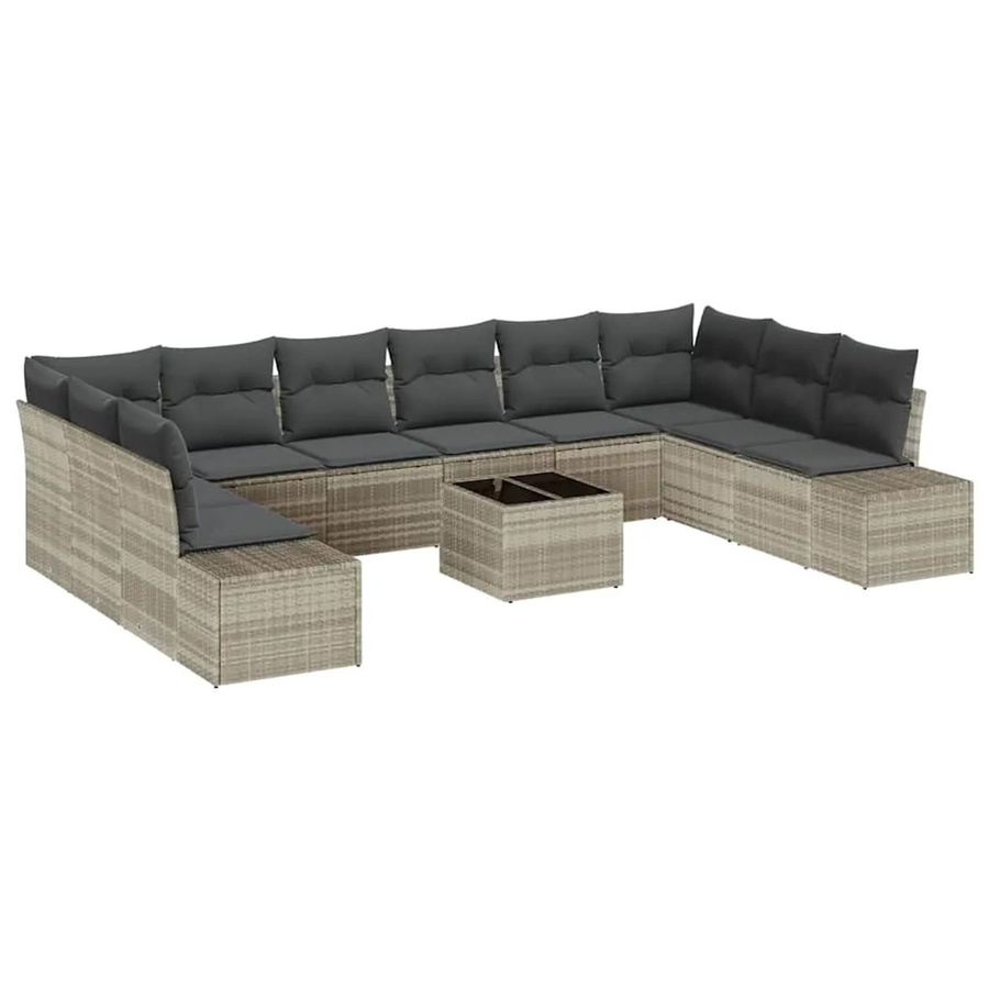vidaXL Garten-Sofa-Set 11-tlg. aus Poly-Rattan in Hellgrau mit Kissen und Couchtisch - Bild 2