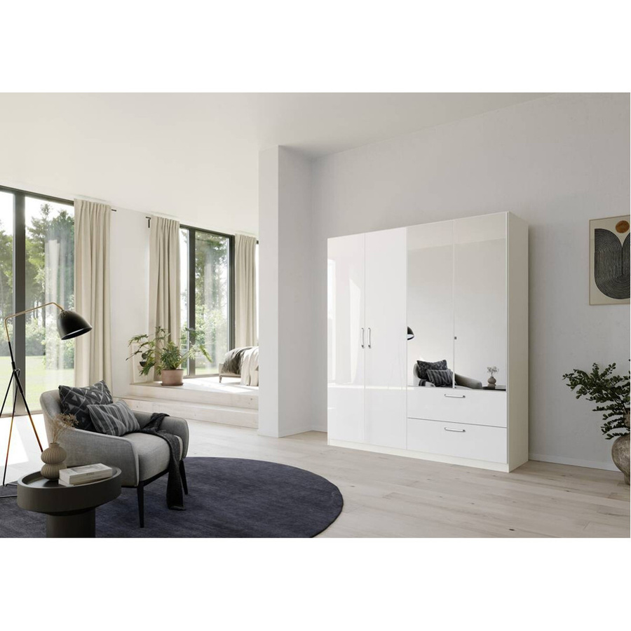 Kleiderschrank Quadra von Poco in Weiß, modern und glänzend, B/H/T: 180 x 210 x 54 cm - Bild 2