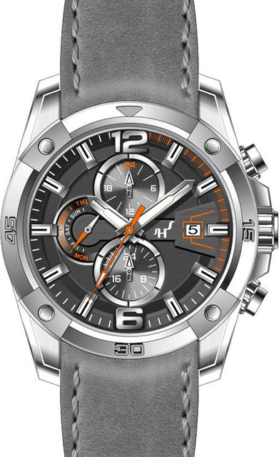 HEINRICHSSOHN Herrenuhr, Quarz, Edelstahl, 49 mm, Leder, Grau - Bild 1