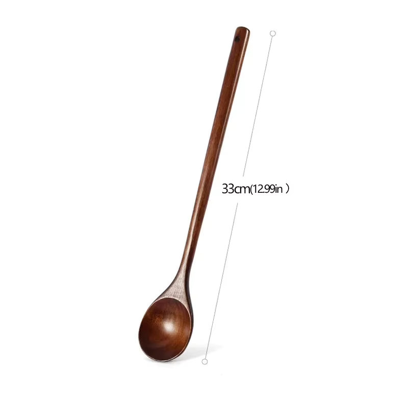 Langer Kochlöffel aus Holz in Braun für Kaffee, Tee und Suppe, rund mit 33 cm Länge - Bild 5