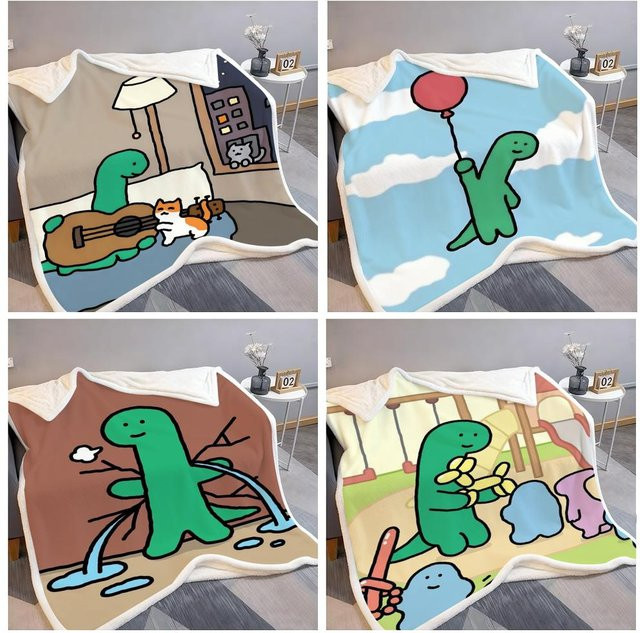Cartoon Art J-Joguman Überwurf aus weichem Flanell und Fleece in Weiß und Multicolour für Sofa und Bett - Bild 1