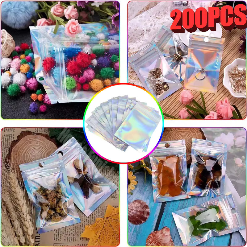 200 Stück bunte Schmuckverpackungstaschen aus Kunststoff für Halsketten und Ohrringe mit Verschluss - Bild 3