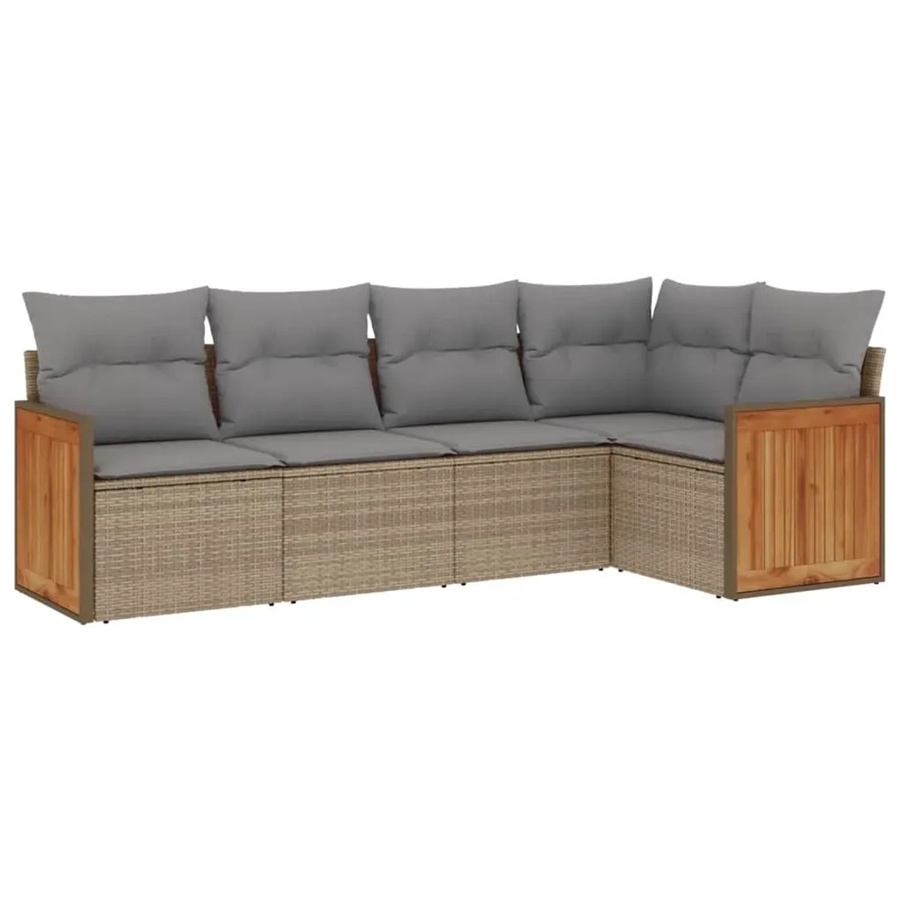 vidaXL 5-tlg. Garten-Sofagarnitur in L-Form mit Kissen, Beige/Grau, Poly-Rattan und Metallrahmen - Bild 2