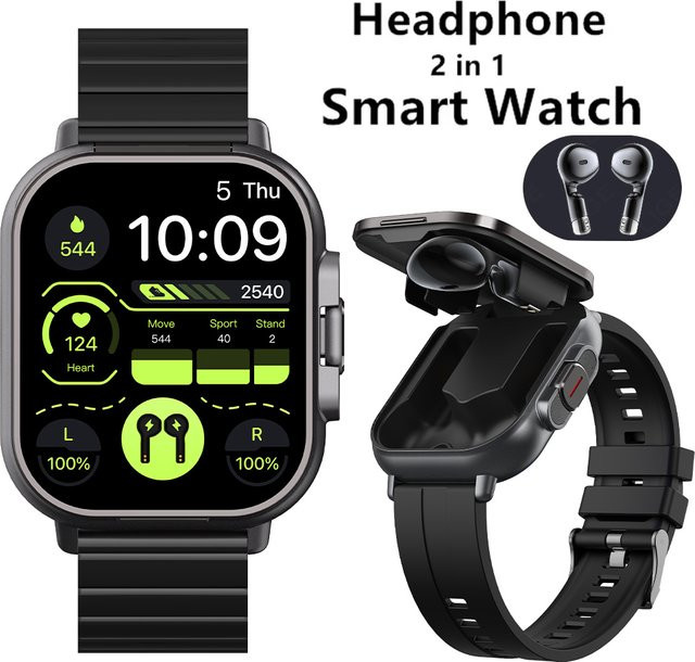 LIGE 2-in-1 Smartwatch und Bluetooth-Kopfhörer in Schwarz mit Gesundheitsmonitor und Telefonfunktion für Unisex - Bild 1