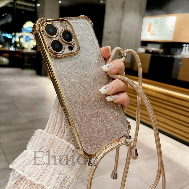 Stoßfeste Glitzer Handyhülle für Xiaomi Redmi Note 13 12 14 Pro 15C 14C 15 POCO X7 X6 F8 mit Crossbody Kordel Lanyard in Transparent Gold - Bild 1