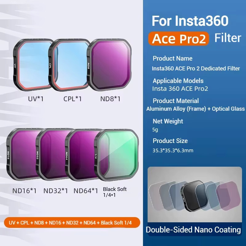 Insta360 Objektivfilter Set für Insta360 Ace Pro 1 und Ace Pro 2 mit ND16/32/64, UV und CPL Filtern - Bild 3