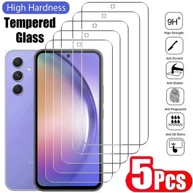 5 Stück Hartglas-Displayschutzfolien für Samsung Galaxy A54 A13 A53 A52 A12 A22 A33 A32 A51 A52S A73 A72 A71 A55 A14 S10E S20FE in Transparent - Bild 1
