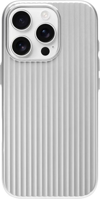 Magnetische 3D Streifen Metalllack Schutzhülle für Apple iPhone 17 16 15 14 Pro Max mit MagSafe und mattem Wellenmuster in Silber - Bild 1