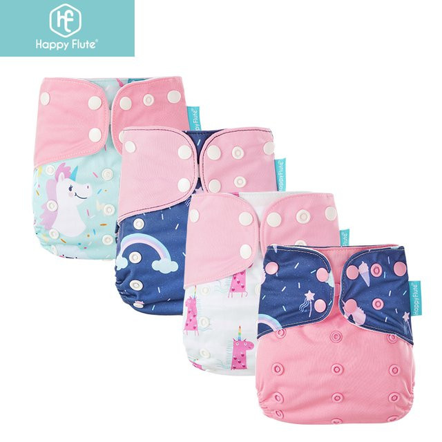 HappyFlute Set aus 4 waschbaren Taschenwindeln für 3–15 kg, bunt, wiederverwendbare ökologische Babywindelhüllen - Bild 1