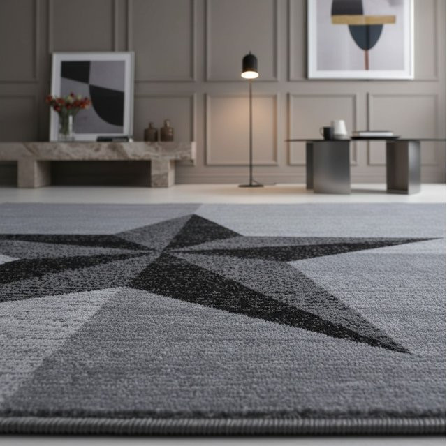 Kurzflorteppich Kadima Design INN mit Sternen-Motiv, Grau, B: 80 cm, L: 150 cm - Bild 1