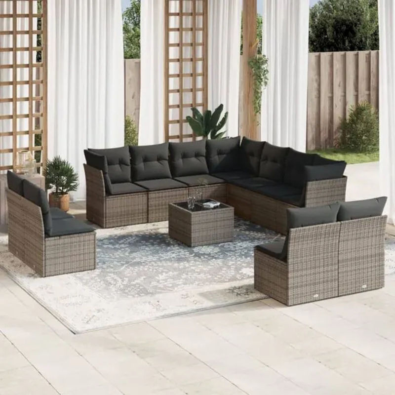 Vidaxl 12-tlg. Garten-Sofagarnitur aus Polyrattan mit Kissen in Grau - Bild 1