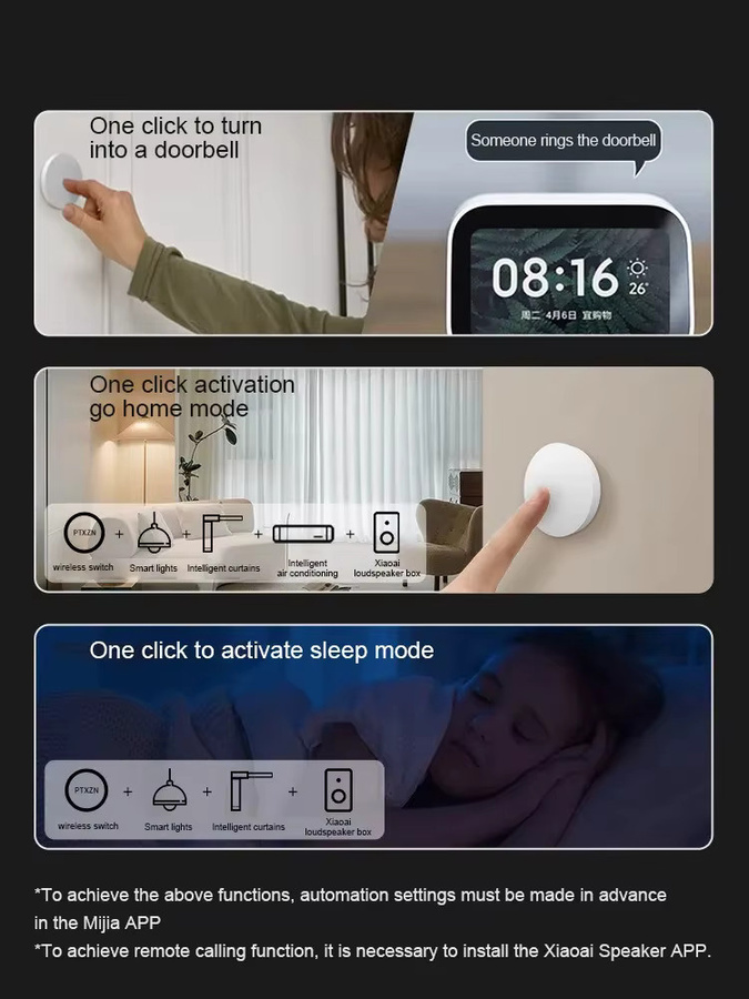 Xiaomi Kabelloser Mini-Smart-Schalter mit Sensor und Bluetooth-Verbindung in Weiß zur Ein-Tasten-Steuerung via Mi Home App - Bild 4