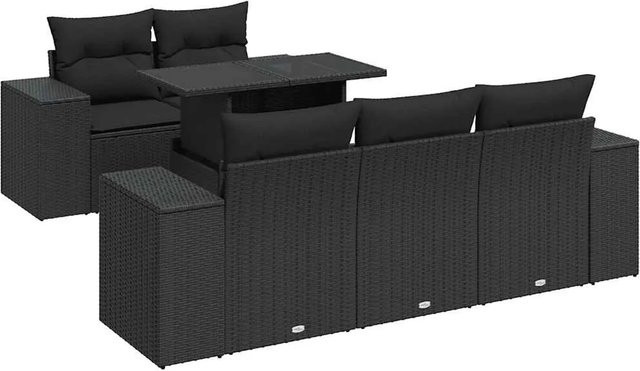 vidaXL 6-teilige Garten-Sofagarnitur aus Poly-Rattan mit Kissen in Schwarz - Bild 1
