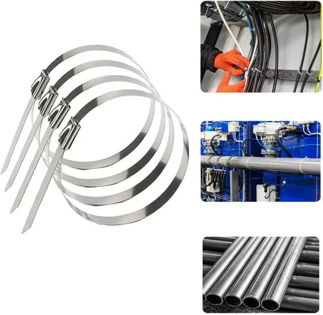 50 Stück Edelstahl-Kabelbinder in Silber, beschichtet und selbstsichernd, Breite: 4,6 mm, Länge: 200 mm - Bild 1