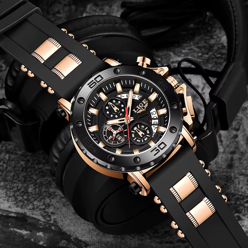 LIGE Chronograph, Quarz, Schwarz, Silikon, Herren - Bild 2