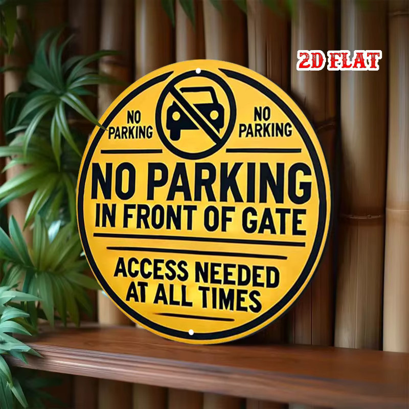 Rundes Aluminium-Warnschild von Potdemiel mit Text No Parking in Front of Gate in Gelb, Durchmesser: 20 cm - Bild 5