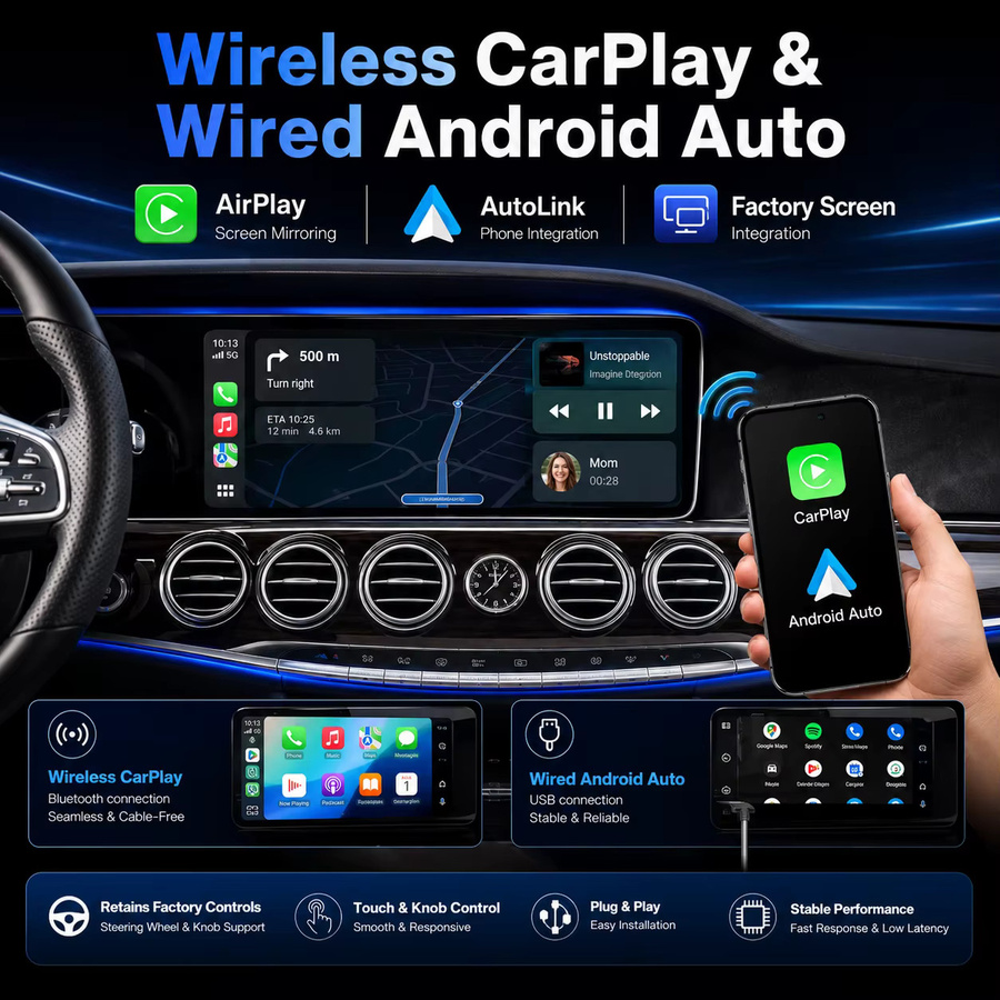 REEIIO Kabelloses CarPlay und Android Auto Interface für Mercedes Benz S-Klasse 2014-2017 mit NTG5.0 System, Mirror Link, AirPlay, Bluetooth, GPS und Siri - Bild 2