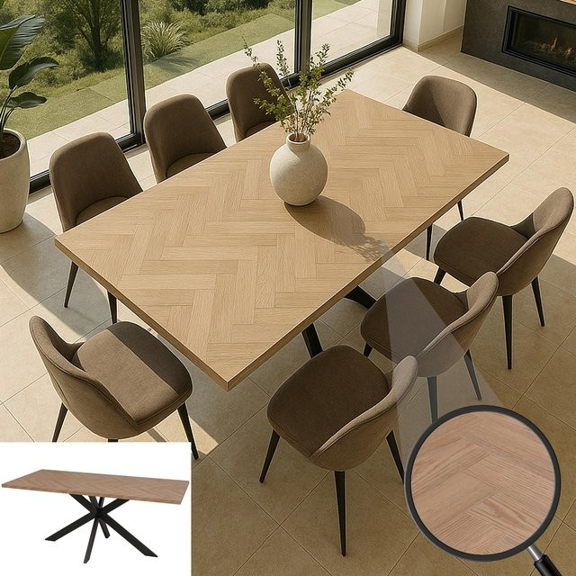 Esszimmertisch MCW-O55 im Industrial-Design aus MDF und Metall, Farbe Eiche Hell, B/T/H: 180 x 90 x 76 cm - Bild 1