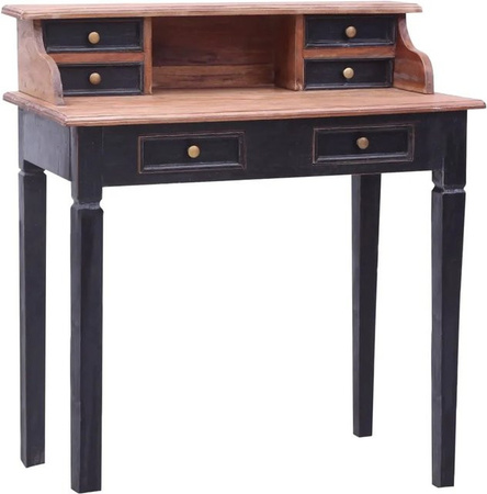 vidaXL Schreibtisch aus Massivholz mit Schubladenelement in Rustikalem Design, Farbe Braun/Schwarz, B/T/H: 90 x 50 x 101 cm