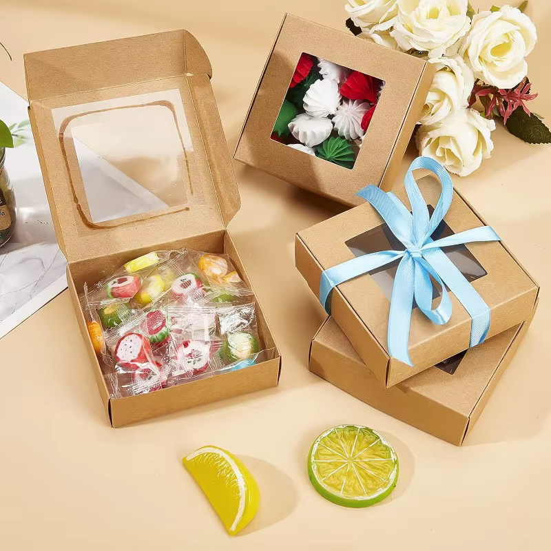 24er Set Kamel Kraftpapier-Geschenkboxen mit Fenster für Kekse und Schmuck, Braun, B/T/H: 10 x 10 x 3 cm - Bild 3