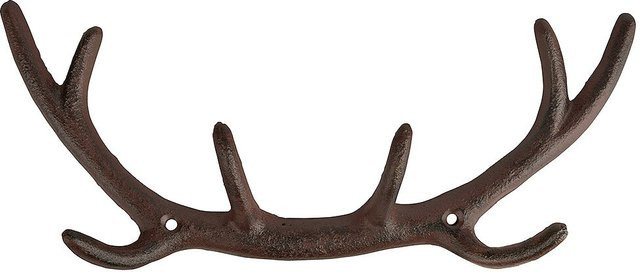 Wandgarderobe Esschert Design Geweih-Garderobenhaken in Hirsch-Optik aus Gusseisen, Rustikaler Antik-Stil, Braun - Bild 1