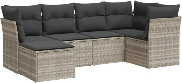 vidaXL 6-teilige Garten-Sofagarnitur in L-Form aus Polyrattan mit Kissen in Hellgrau - Bild 1