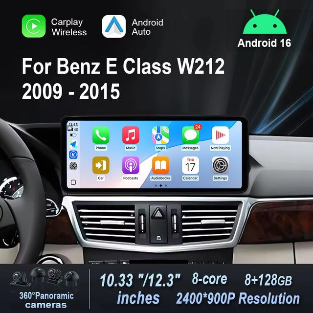 LIARO-NAVI Android Multimedia-Autoradio mit Wireless CarPlay für Mercedes Benz E-Klasse W212 (2009 - 2015), Farbe: Schwarz, inklusive 4G, WiFi und GPS-Navigation - Bild 1