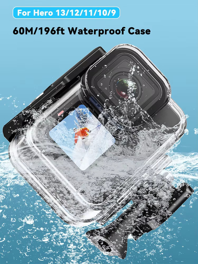 Wasserdichtes Gehäuse für GoPro Hero 13 12 11 10 9 in Schwarz für Unterwassertauchen bis 60m mit Anti-Drop-Schutzhülle - Bild 6