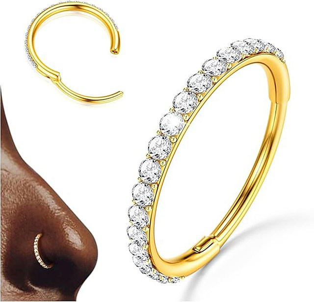 HONGTU BOBY JEWELRY Nasenring Edelstahl, Zirkonia, Unisex, 20G - Bild 1