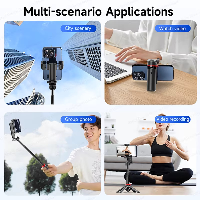 AXNEN Mini-Selfie-Stick-Stativ F07 Quadrapod in Schwarz, ausziehbarer Handyhalter für Smartphones mit Zoom für Vlogs, Höhe: 170 cm - Bild 5