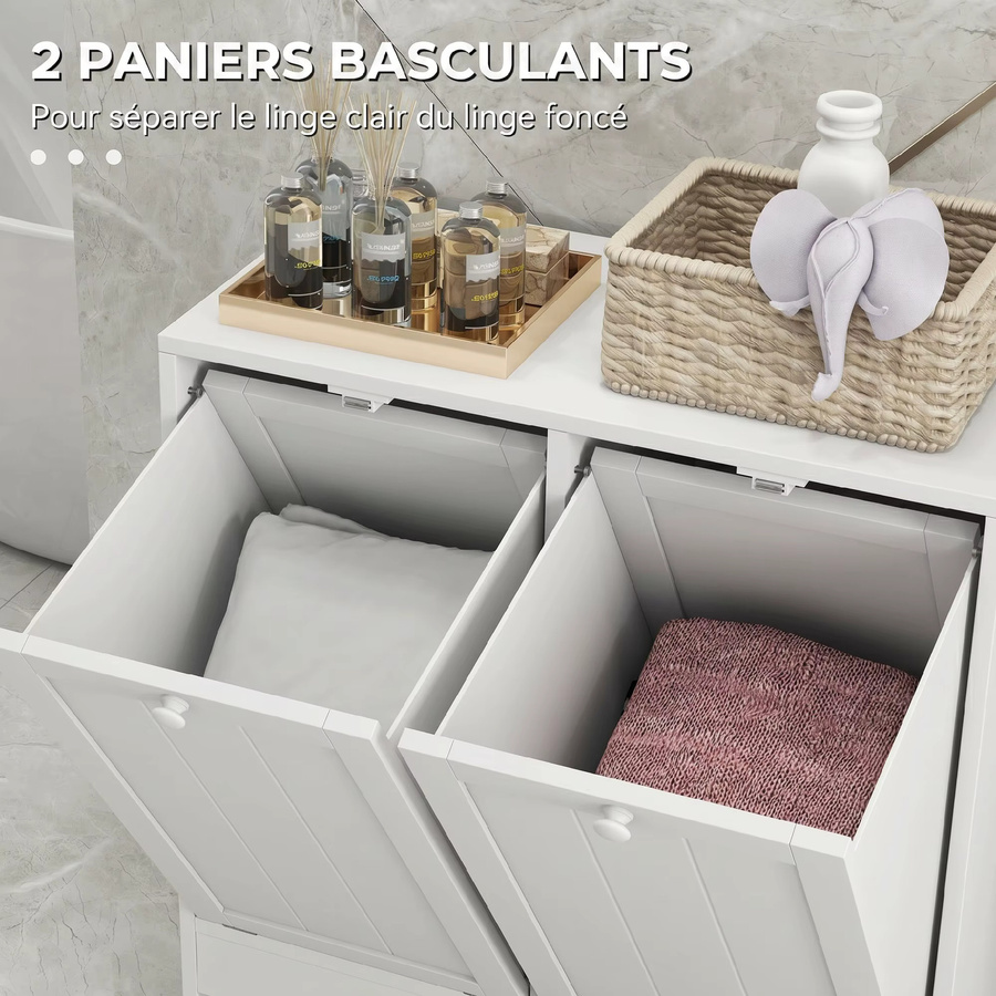Svintora Badezimmerschrank in Weiß mit Doppeltüren, Klappdeckel und separatem Seitenschrank inklusive Kleiderstange - Bild 2